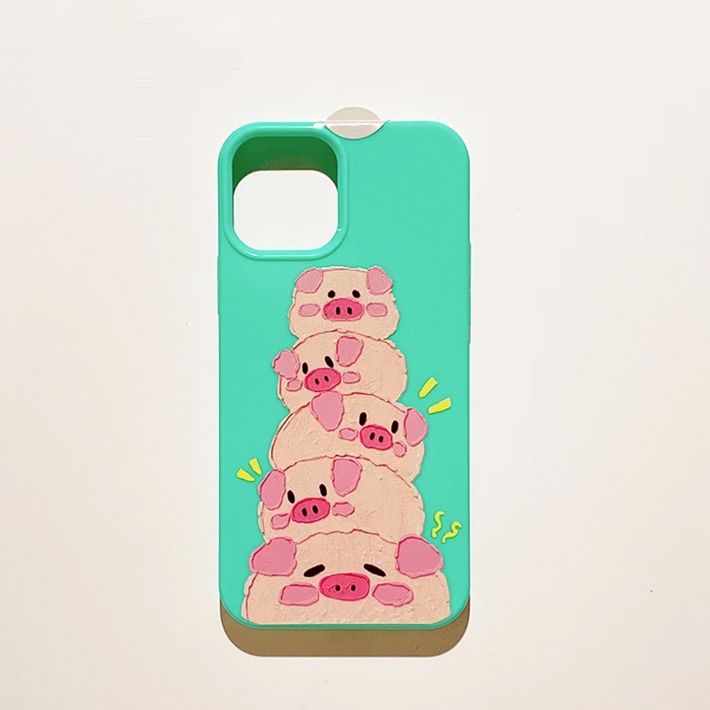 IPHONE Ins Pola Piggy Cocok Untuk Iphone14 14pro 14plus 13 13mini 13pro 13prm iPhone12 7Plus 8Plus Xr XS 13 12mini Pro Max Empat Sudut Casing Ponsel Tahan Guncangan