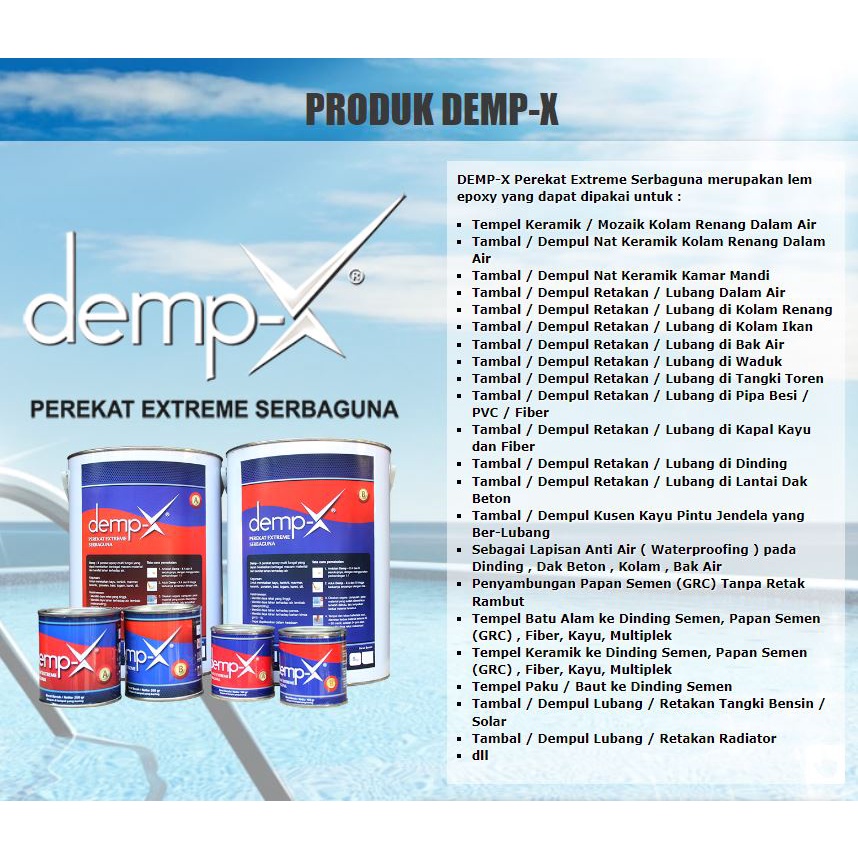 Lem Epoxy Anti Bocor DEMP-X 500g Merekat Dalam Air untuk Kolam Ikan Renang Kamar Mandi Dempul Kapal