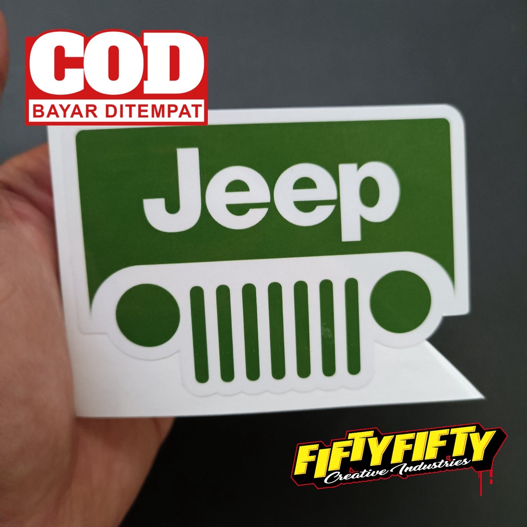 Stiker Print Cut JEEP Stiker Printing Laminasi Glossy Stiker Motor Mobil Helm Sudah Membentuk Pola Desain