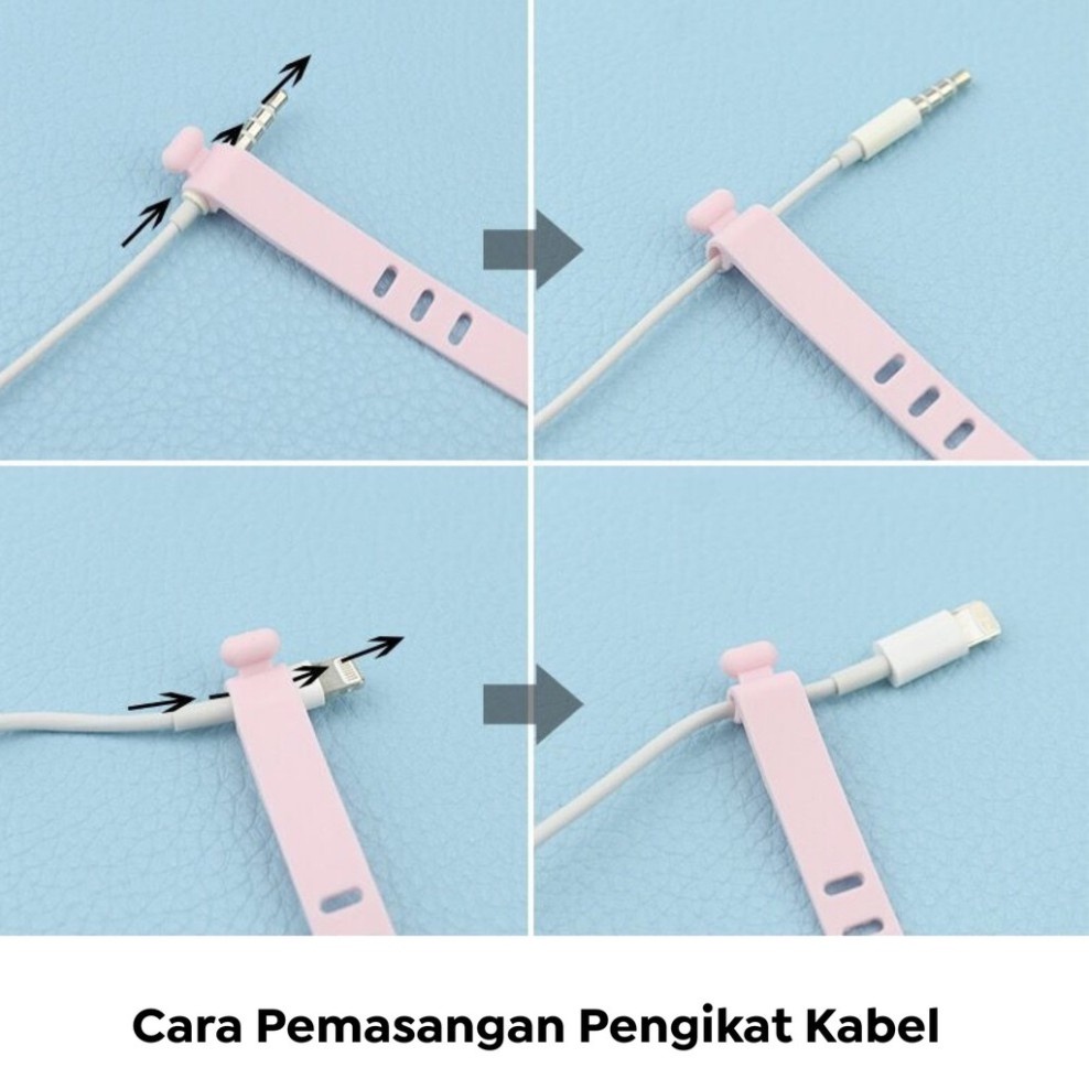 Pengikat Kabel Silicone Polos Cord Cable Penggulung Kabel Charger Headset Set isi 4 pcs