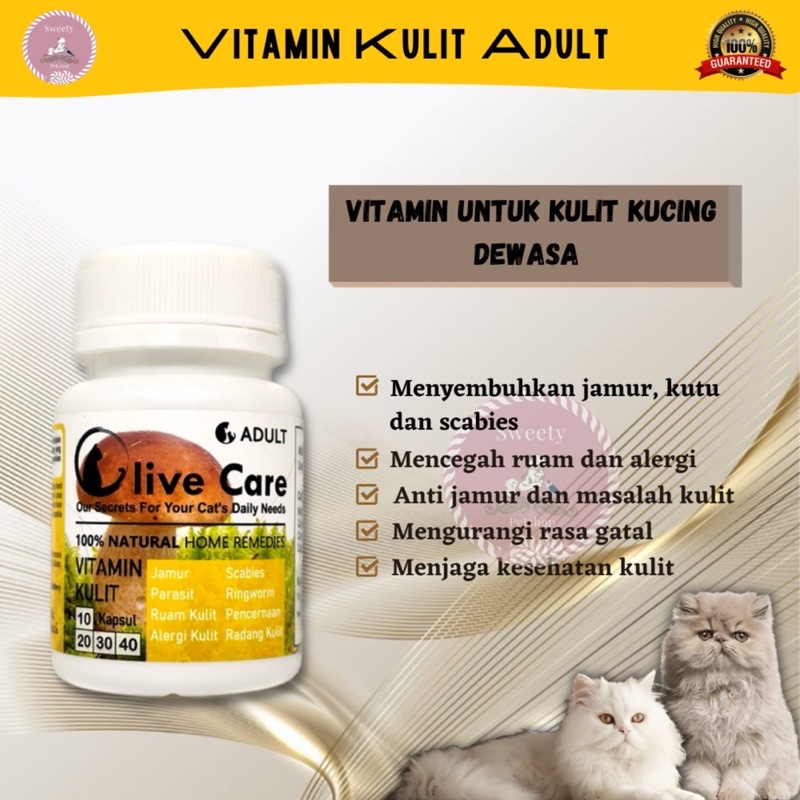 Olive Care Vitamin Kucing MASALAH KULIT DEWASA untuk Bulu Rontok, Jamur, Kutu, Scabies, Ringworm, Ruam dan Radang Kulit SweetyPetshop sweety