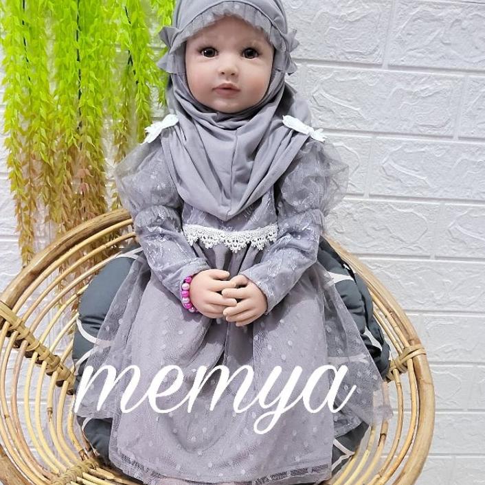 ✩ Baju muslim gamis aqiqah bayi baby newborn gaun pesta tile tulle dott polkadot dress brokat brukat