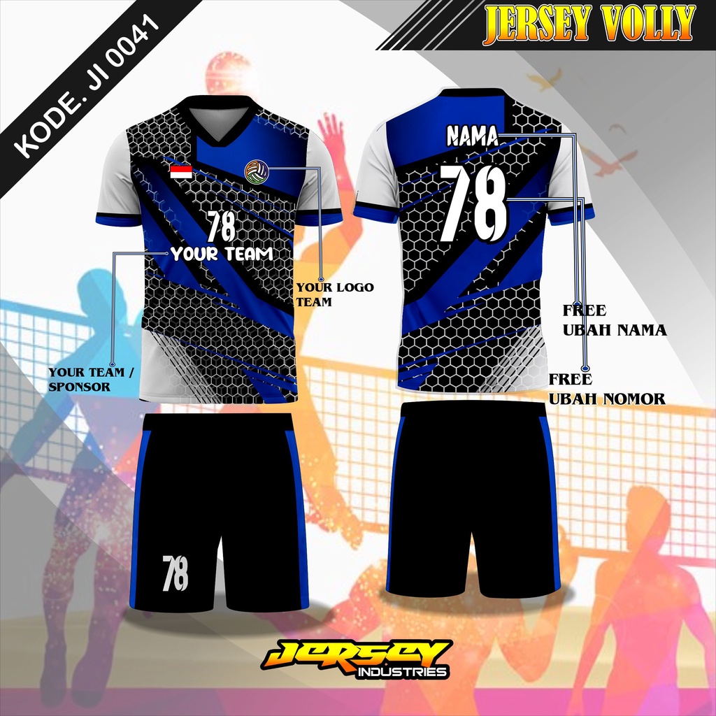 Jersey Voli Full Printing, Baju Jersey Team Volly Desain Keren, BIsa Ubah Nama Dan Nomor, BIsa COD