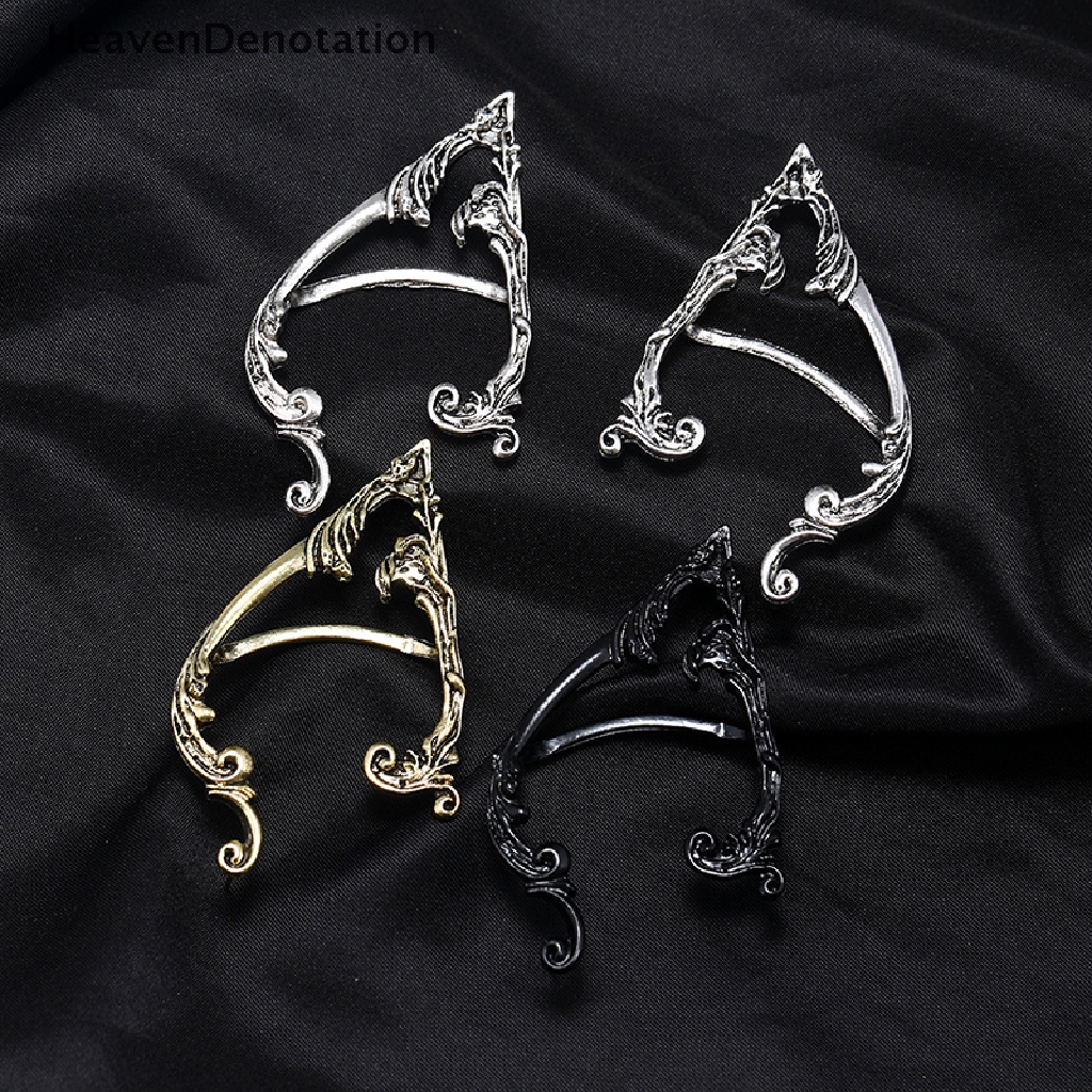 [HeavenDenotation] Gothic Punk Gelap Elf Ear Cuff Earring Untuk Wanita Hip Hop Vintage Klip Telinga Ada Anting Halloween Cosplay Pesta Earcuff Perhiasan HDV