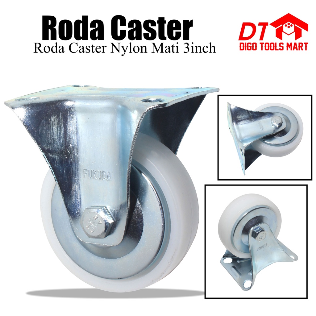 Roda Caster 3 Inci 75mm Nylon Mati Roda Lori Roda Troli 1 Pcs