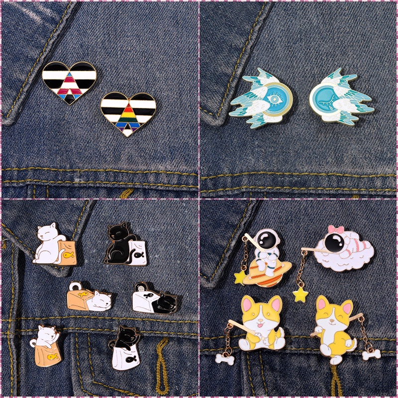 2pcs/set Pin Kerah Kucing Lucu Kartun Enamel Bros Hadiah Untuk Teman Aksesoris Pakaian