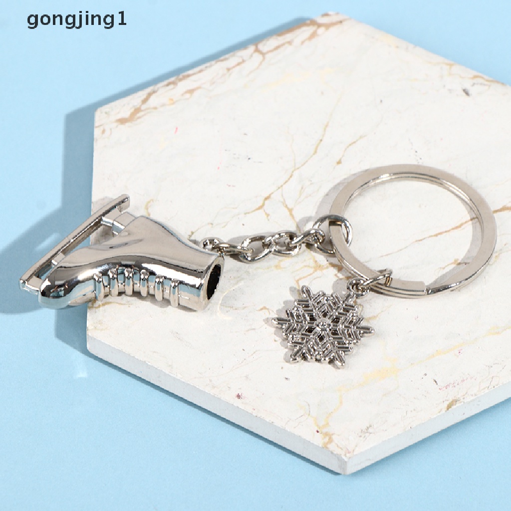 Ggg 1pc Silver Ice Skates Snowflake Pendant Key Ring Skag Gantungan Kunci Keychain ID