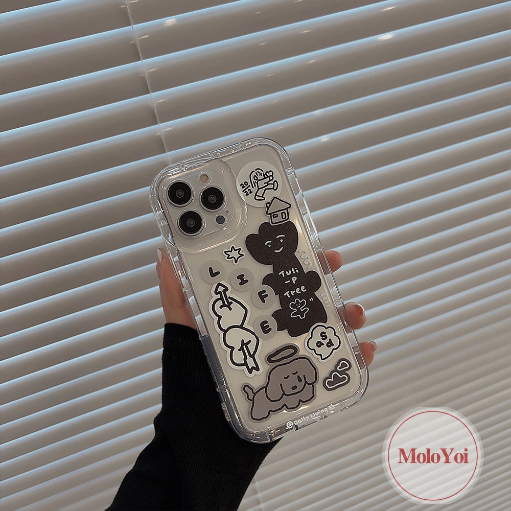 IPHONE Ins Kartun Anjing Stiker Graffiti Case Kompatibel Untuk Iphone11 7Plus XR 13 12 14 Pro MAX 8Plus X XS MAX 6 6S Plus Silicon Lembut TPU Airbag Shockproof Back Cover
