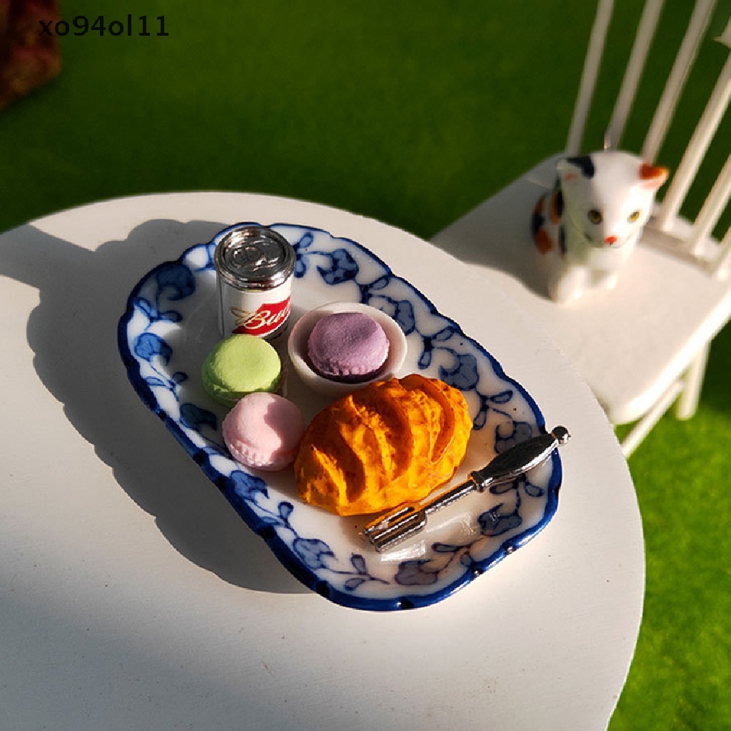 Xo1:12 Set Sarapan Miniatur Roti Macaron Dengan Nampan Rumah Boneka Dapur Makanan Set OL