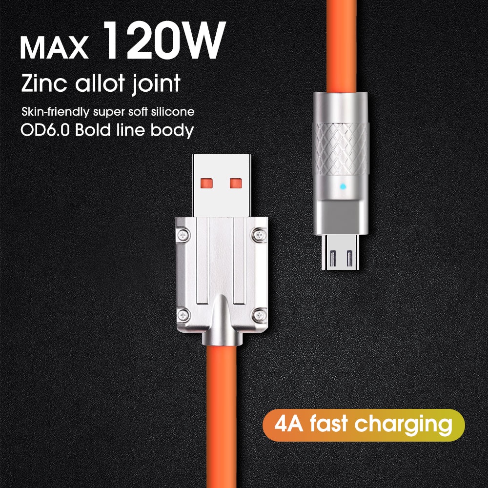 120w 6A Kabel Silikon Cair Charge Super Cepat Charger Kabel Data Micro USB Data Line