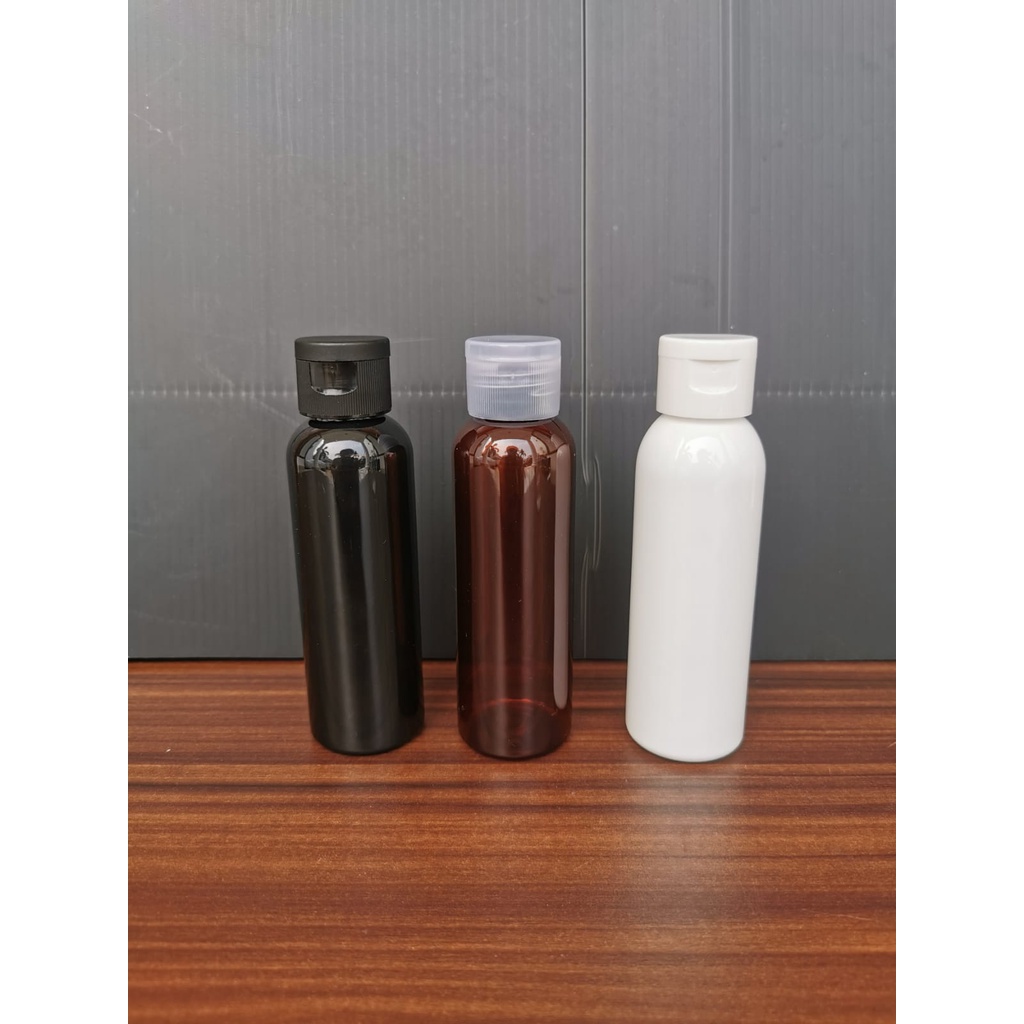 Botol PET 100 ml FLIPTOP CLEAR HITAM PUTIH BODY PUTIH SUSU COKLAT COKELAT AMBER BLACK HITAM (VC)