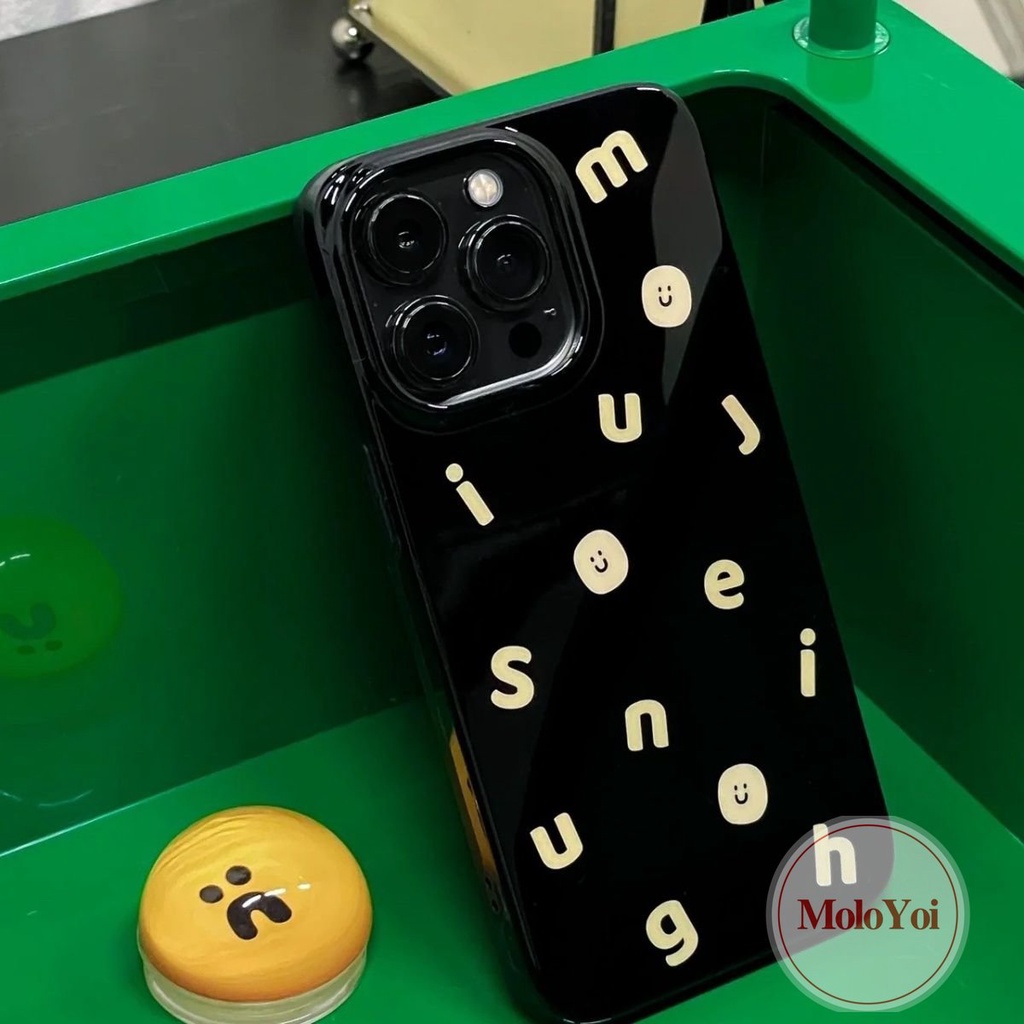 IPHONE Case Kompatibel Untuk Iphone11 7 8 Plus 13 14 12 Pro Max 7Plus XR X XS Max SE 2020 Huruf Alfabet Sederhana Glossy Halus Smiley Lucu Shockproof Lembut Tpu Back Cover