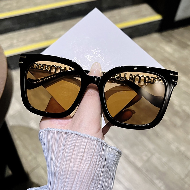 (YUZHU) Kacamata Candi Rantai Mode Baru Untuk Wanita Mode Barat Oversized Frame Square Sunglasses