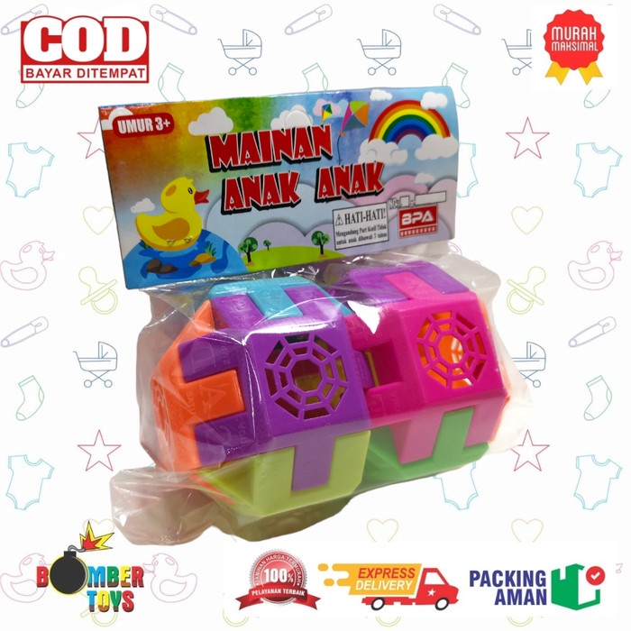 MAINAN ANAK KERINCINGAN 2 BOLA PUZZLE BUNYI LUCU UNTUK BAYI BELL PAZEL