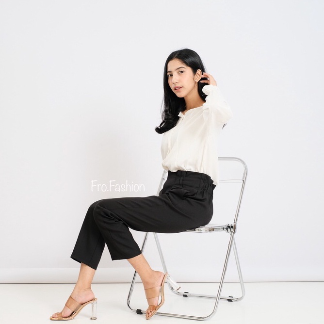 Celana Panjang Kain Formal Wanita Kerja Kantor Jumbo Pinggang Karet Rampel Premium || Celana Kerja Baggy Pants Wanita Premium