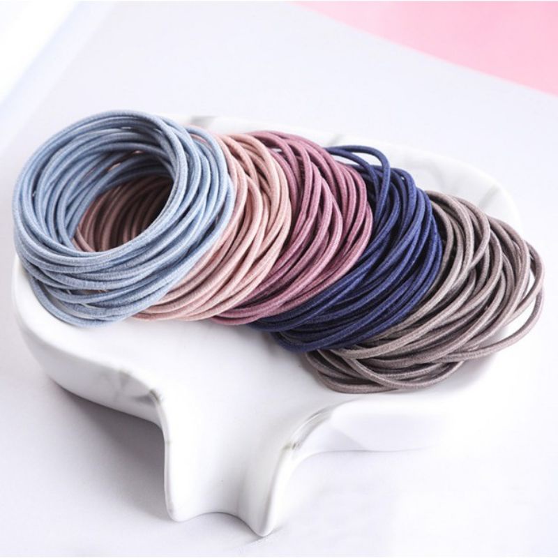 (Isi 100 Pcs) Ikat Rambut Polos Fashion Korea Karet Gelang Wanita Anak Serbaguna Terlaris