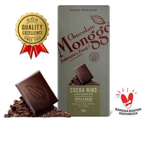 

❁ Chocolate Monggo | Cocoa Nibs & Dark Chocolate 69% Cocoa 80gr | Coklat Murni 100% Cocoa butter | Biji Kakao & Cokelat Hitam ❋