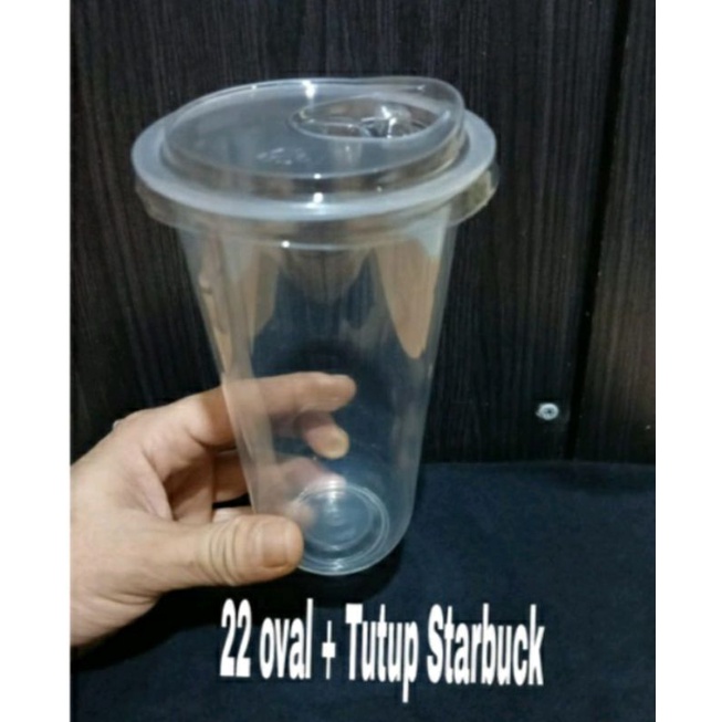 GELAS PLASTIK 22 Oz oval 10gram+TUTUP STARBUCKS 3 gram/Strawless/STARBUCKS Lid 1 roll 50 pcs.