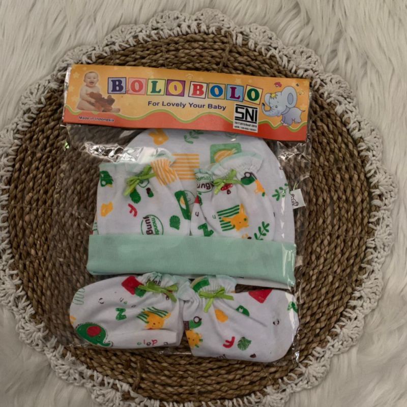 Topi Set Bayi + Sarung Tangan dan Kaki Bayi motif JUNGLE KOMBINASI NEWBORN |Fashion