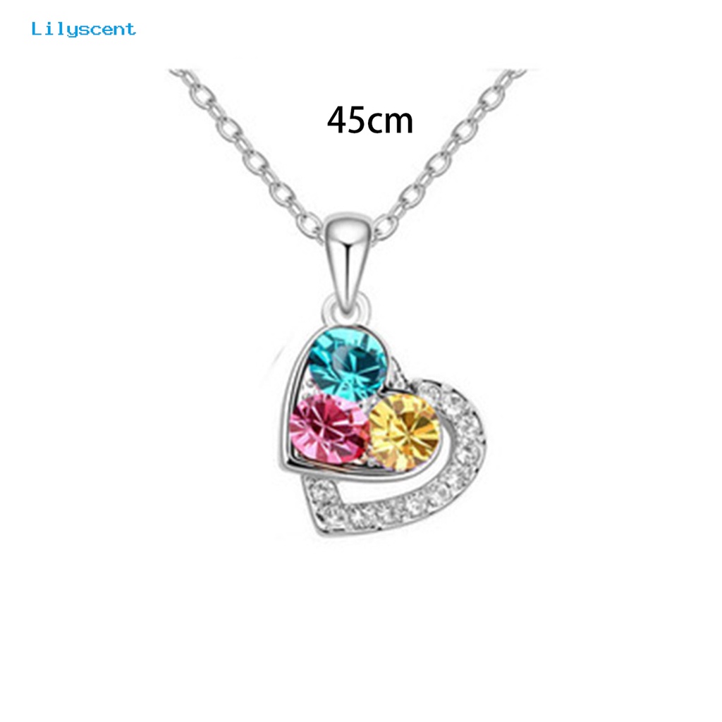 [LS] 1set Perhiasan Wanita Set Shiny Colorful Full Rhinestones Geometris Berkilau Hias Hadiah Anniversary Cinta Bentuk Hati Liontin Kalung Stud Anting Set Aksesori Fashion