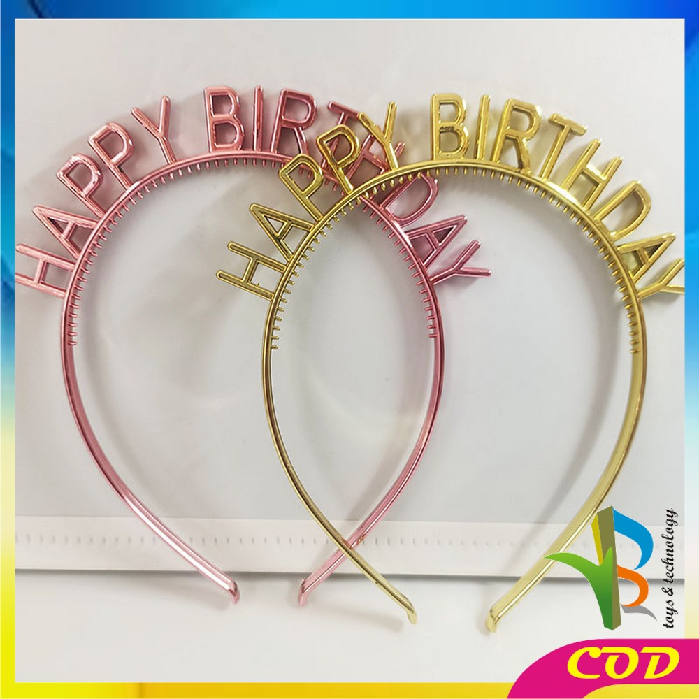 RB-C787 Bando Happy Birthday Silver Anak Bahan Plastik Pesta Ulang Tahun Korean Style / Bendo Wanita Birthday Party Gold Heandband HBD Import