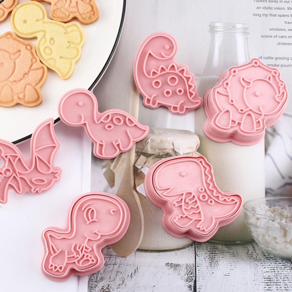 6pcs / set Cetakan Kue / Biskuit Bentuk Kartun Dinosaurus 3D Model Tekan DIY