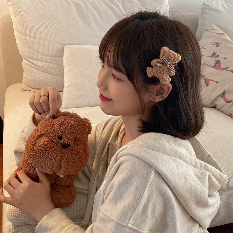 Jepit Rambut Beruang Bear Jepitan Bear Hair Pin Wanita Anak anak Lucu Motif Bulu Besar Jumbo Korea Fashion