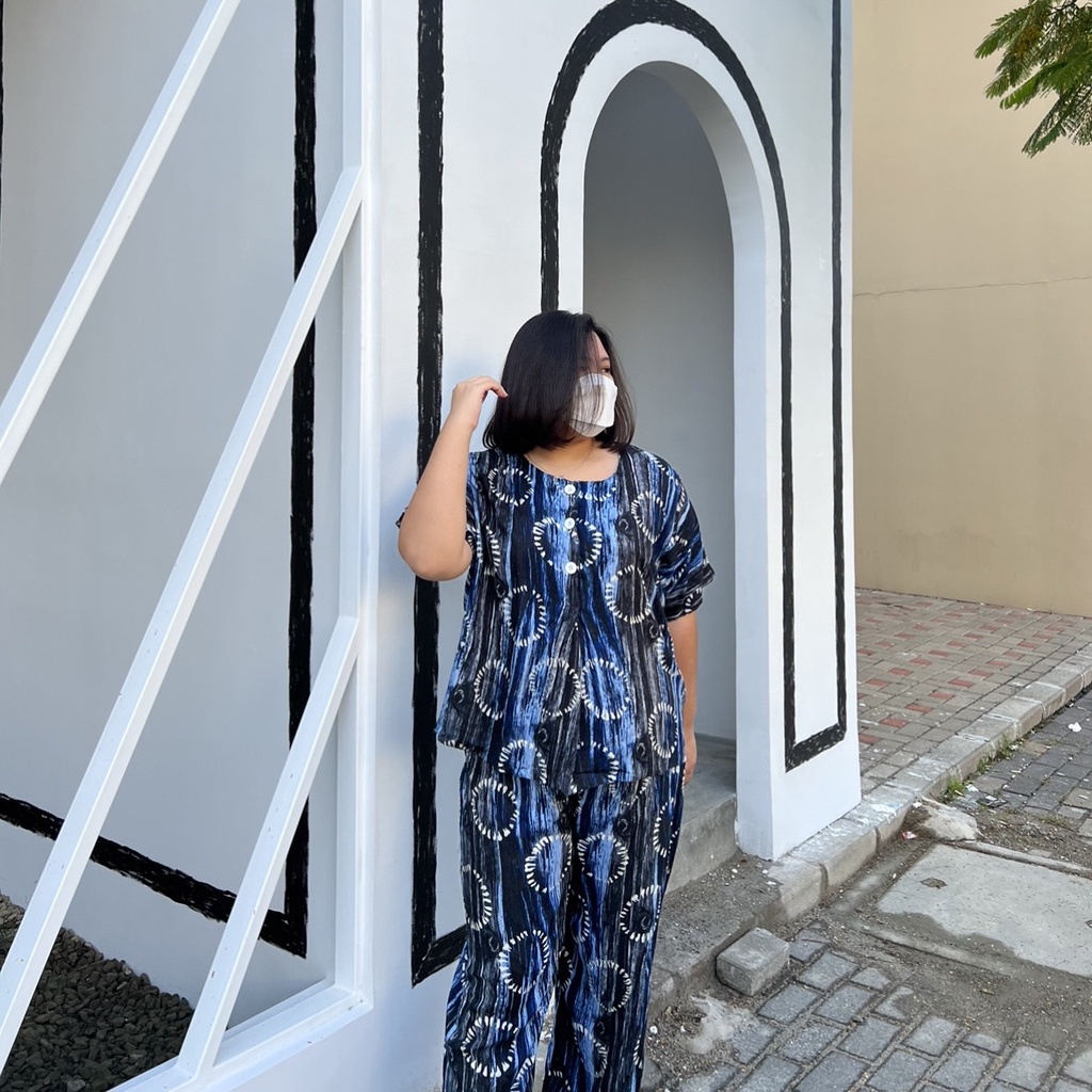 Genie one set piyama rayon motif serat kayu bulat