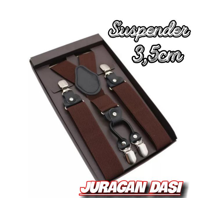 suspender 3,5cm pria dewasa rubber elastis import premium coklat