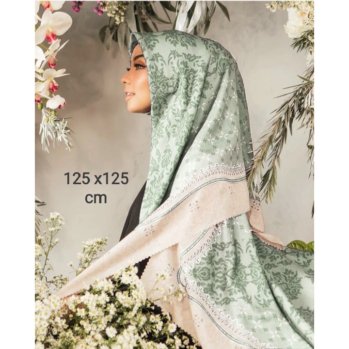 Promo !! Hijab Segiempat Voal Syari Motif  Angkrek Sage | Jilbab Syari Voal | Kerudung Segiempat Voal Jumbo