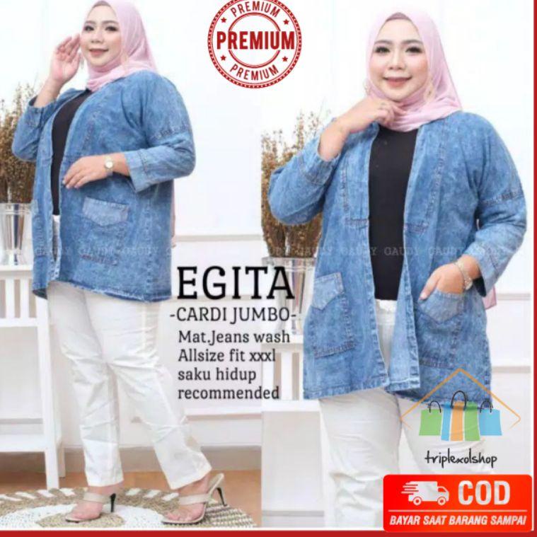 RECOMENDED XXX CARDIGAN JEANS WANITA JUMBO/ OUTER JEANS WANITA BIG SIZE / OUTER WANITA JUMBO/TERLARI