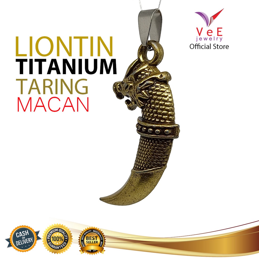 Liontin Titanium Asli Taring Kepala Macan - Vee Pria Wanita