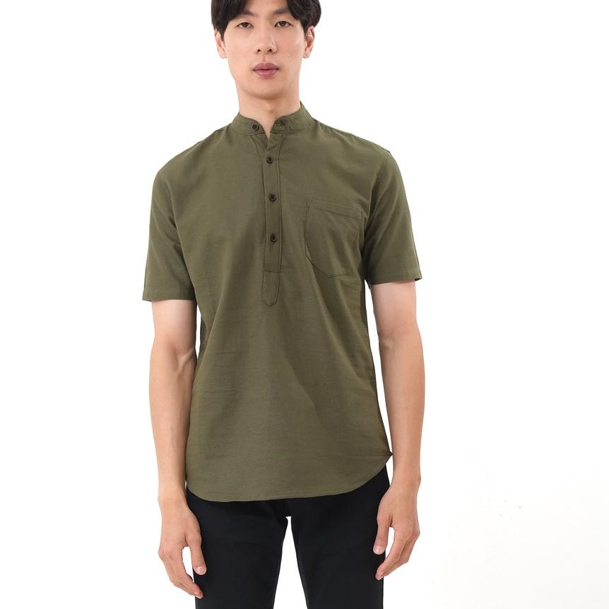 ☟ SANVANINA E-1424I Kemeja Koko Shanghai Lengan Pendek Army Green | Short Koko Shanghai Army Green ➬