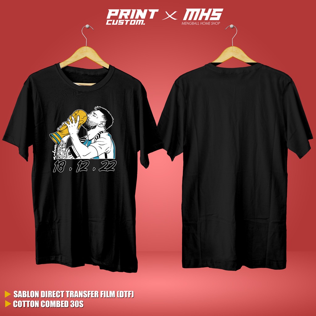 KAOS LIONEL MESSI CHAMPIONS KAOS PESEPAK BOLA LIONEL MESSI JUARA PIALA DUNIA 2022 KAOS BAJU DISTRO M