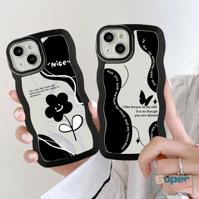 Case Redmi 12c10 9 10C 9T 9A A1 A1+10A 9C NFC POCO X3 NFC Pro M3 Redmi Note11 10 10s 8 9 11Pro 9s 10Pro Max Mi 11T Pro Vintage Flower Black Retro Kupu Soft Wavy Edge Sarung