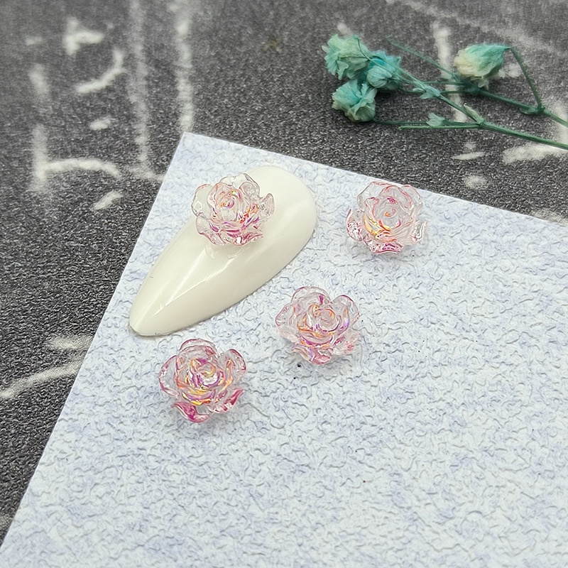 50pcs/pack Aurora 3D Resin Camelia Bunga Nail Art Dekorasi Warna-Warni DIY Relief Perhiasan Manicure Aksesoris