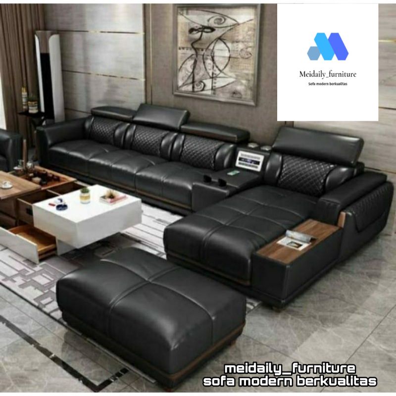 Sofa Kulit Letter L Warna Hitam Sofa Minimalis Kursi Ruang Tamu Minimalis Modern Mewah