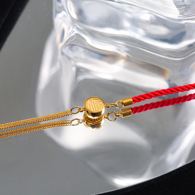 Gelang titanium Tali Merah Wanita Emas 18K Merek Fu Liontin Aksesoris