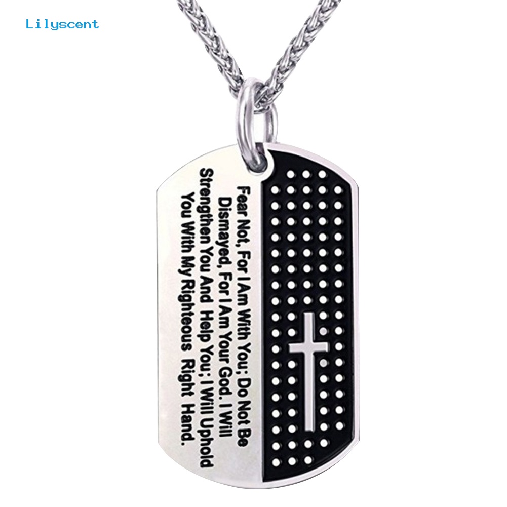 [LS] Stainless Steel Dog Tag Salib Ayat Alkitab Liontin Pria Kalung Perhiasan Kristen