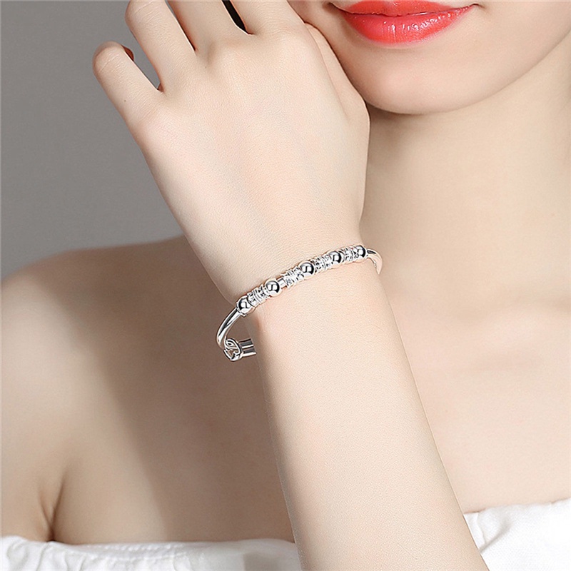 Bambu Tabung Gelang Untuk Wanita925 Sterling Silver Beads Bangle Bracelet Transfer Beruntung Cuff Bracelet Adjustable Fashion Wanita Perhiasan Gadis Fidget Bracelet