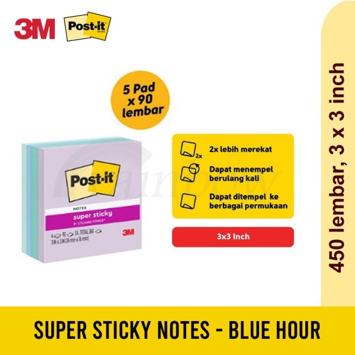 

3M Post-it Super Sticky Notes Blue Hour 654-SS BLU HR / 4 Pad 3x3