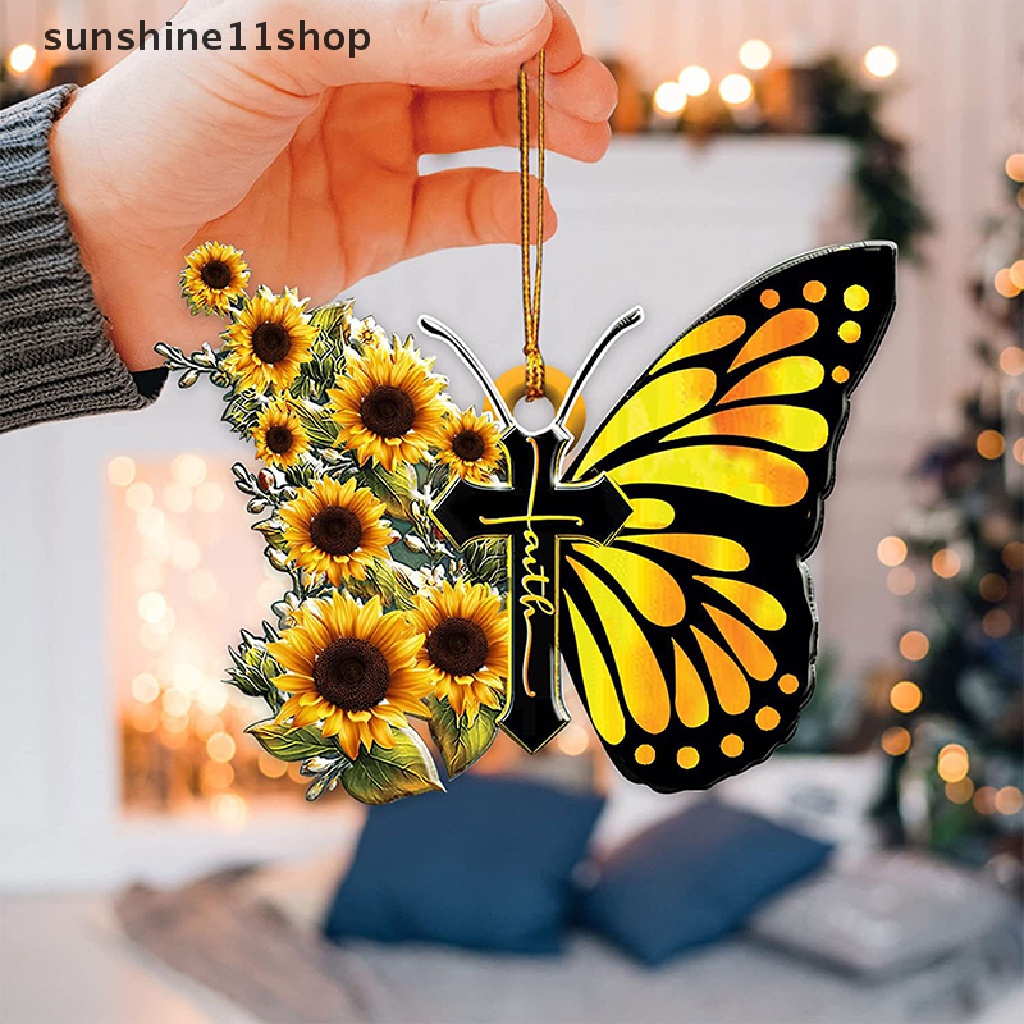 Sho 1Pc Hiasan Gantung Butterfly Cross Untuk Mobil Sunflower Butterfly Car Charm N