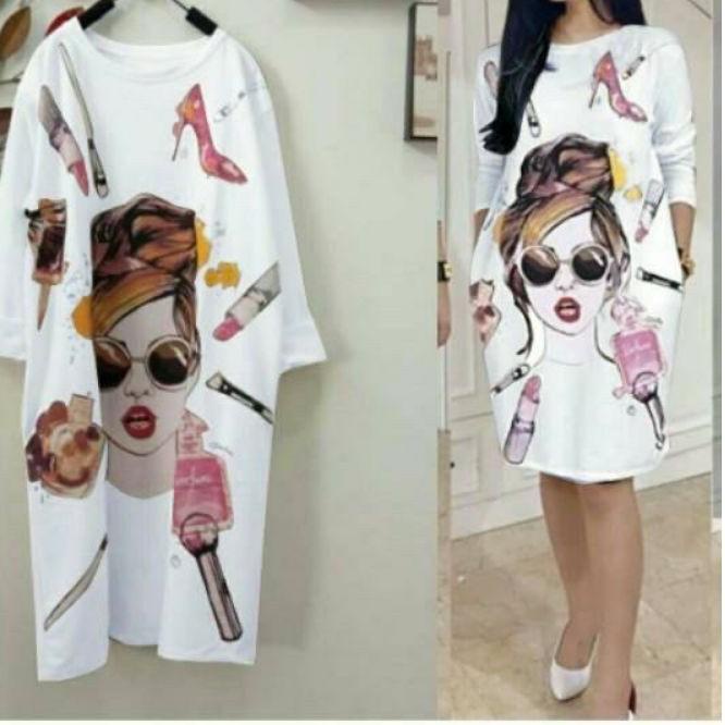 ✯ TUNIK UKURAN JUMBO / TUNIK KAOS JUMBO OVERSIZE / Bunny shop /Dress big size Beauty Putih ➦