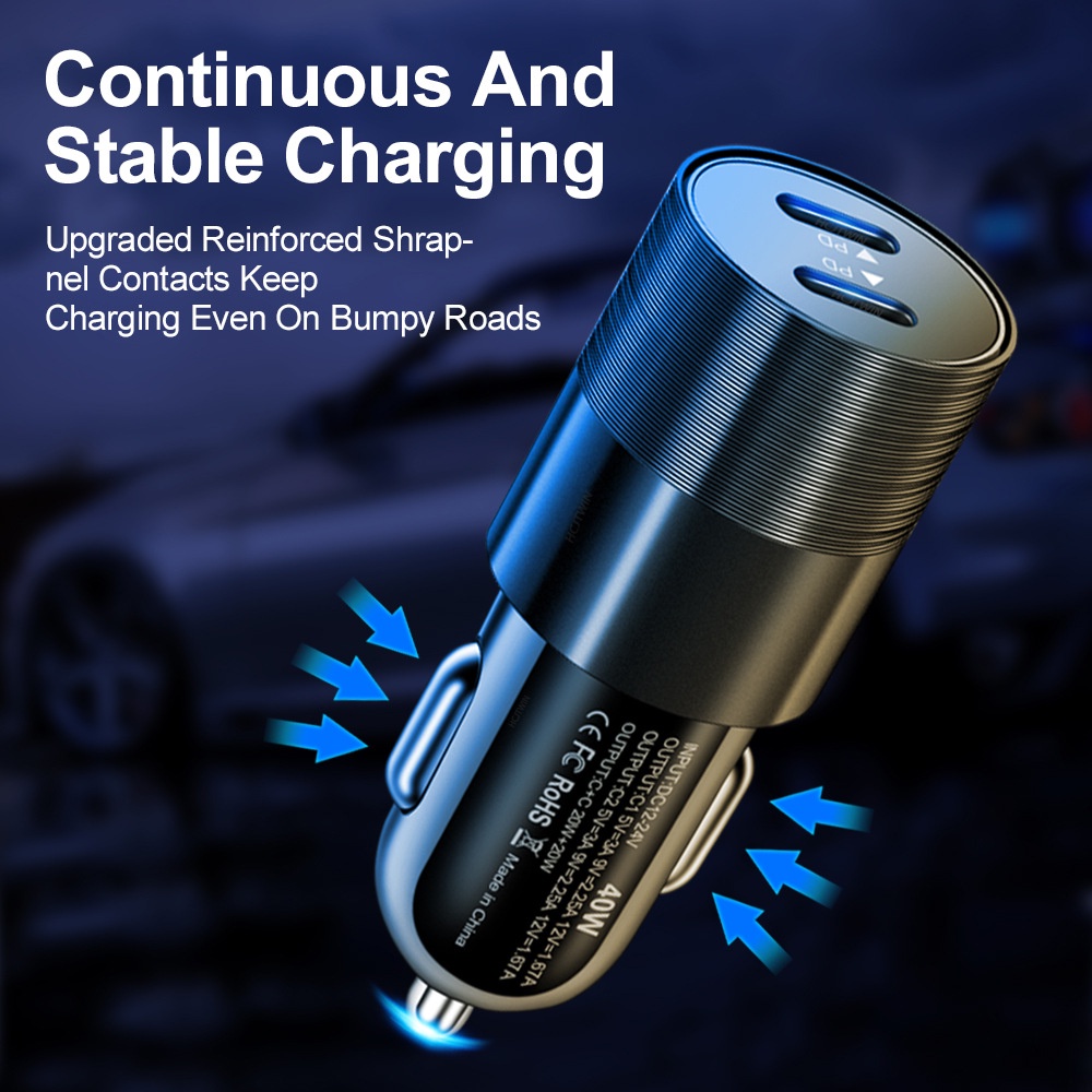 68w Dual PD Type C Charger Mobil Metal PD Charger Adapter Fast Charging Charger Untuk Hp Di Mobil Untuk i-Phone Android