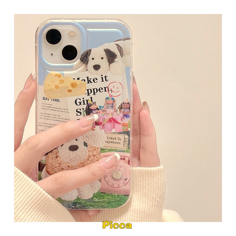 Kreatif Shockproof Airbag Casing Transparan Kompatibel Untuk Iphone 7Plus 8Plus Xr 11 13 12 Pro Max 14 6 6s Plus X Xs Max SE 2020 Lucu Kartun Klip Art Anjing Lembut TPU Phone Cover