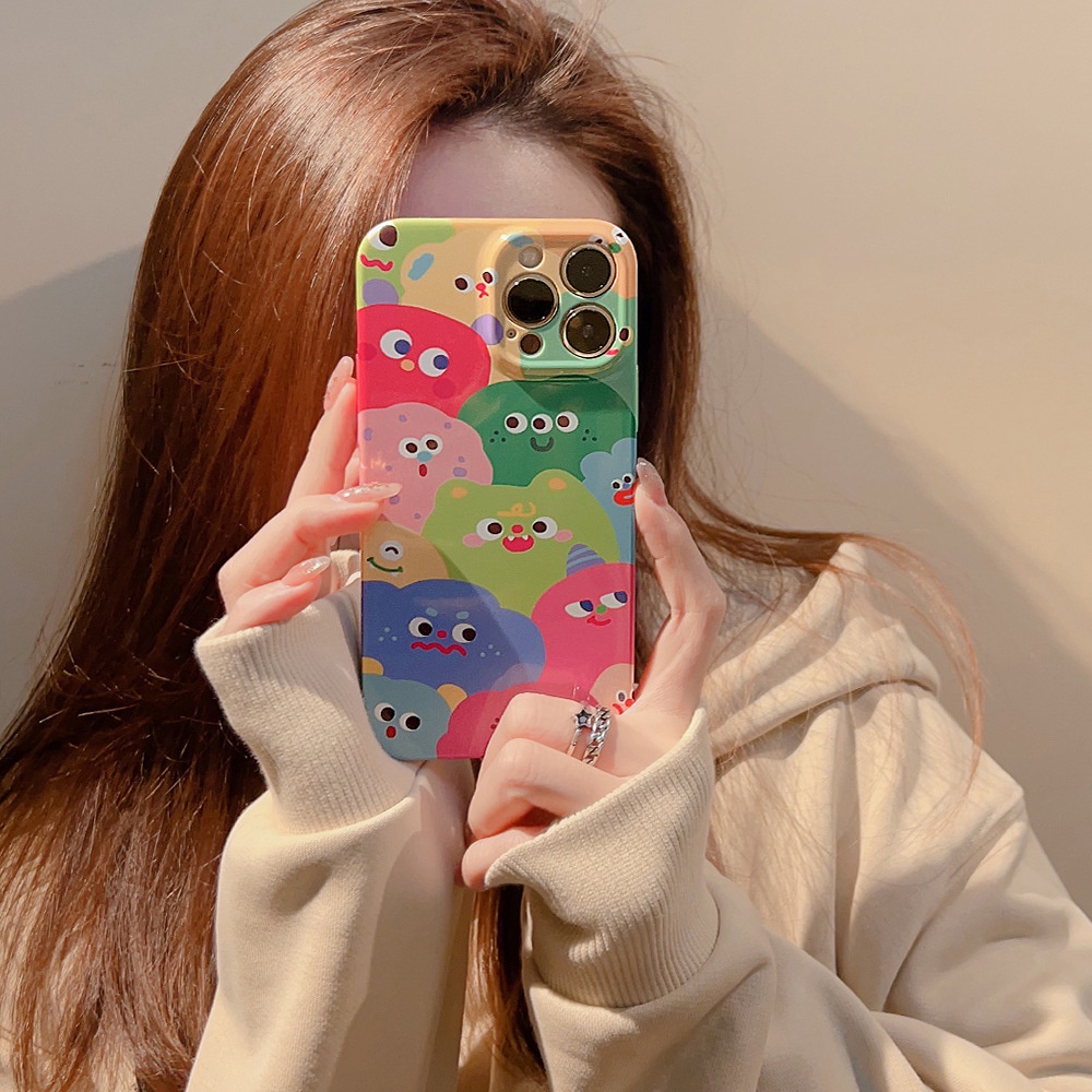 Korea Cute Little Monsters Kartun Hard Shell Case Untuk Iphone SE 2020 7 /8 Plus 14x XR XM 11 12 13 PRO MAX Casing Cover Pelindung AT0042