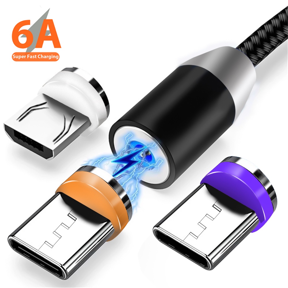 6a Colokan Micro Usb C Fast Charging Adapter Telepon Colokan Micro Usb Type-C Untuk Android Colokan Kabel Bulat Berputar 360derajat