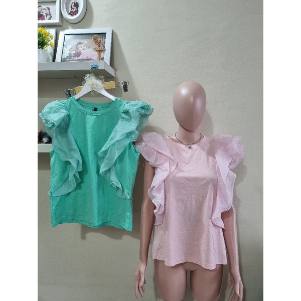 atasan top tshirt ruffle organza