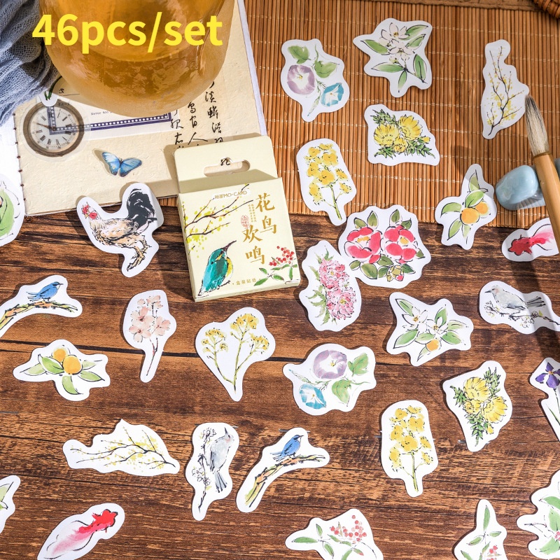 46pcs/set Stiker Bunga Gaya Sastra Vintage Diy Bahan Akun Tangan Stiker Dekorasi