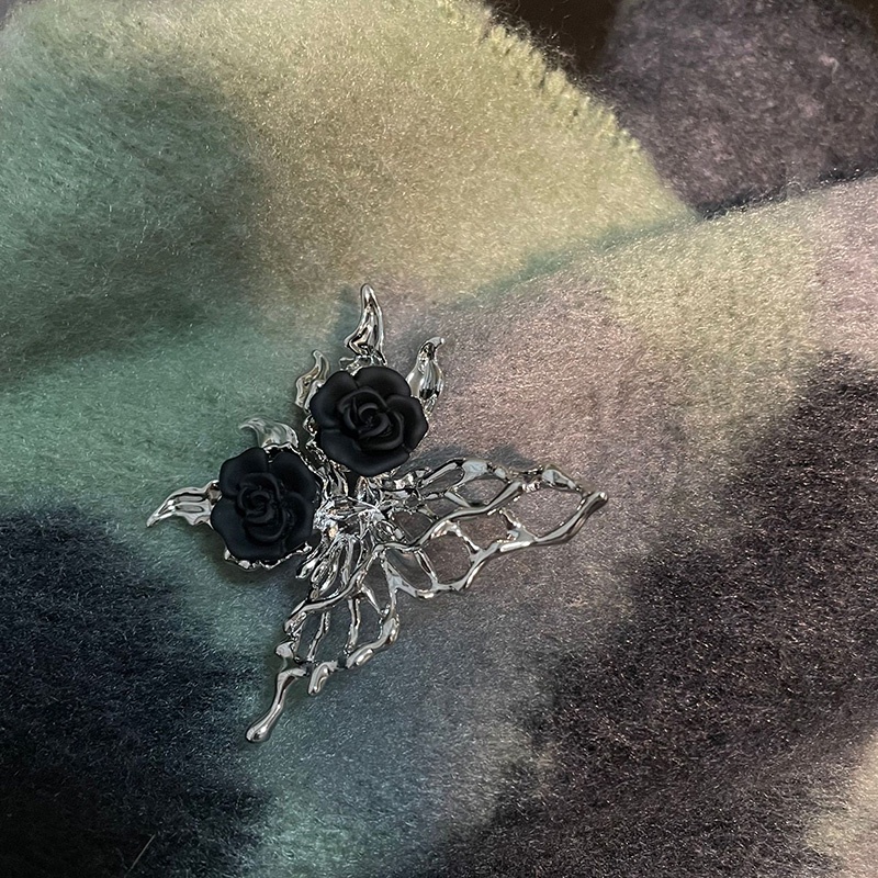 Black Rose Butterfly Trendy Desain Niche Classy Opening Adjustable Ring